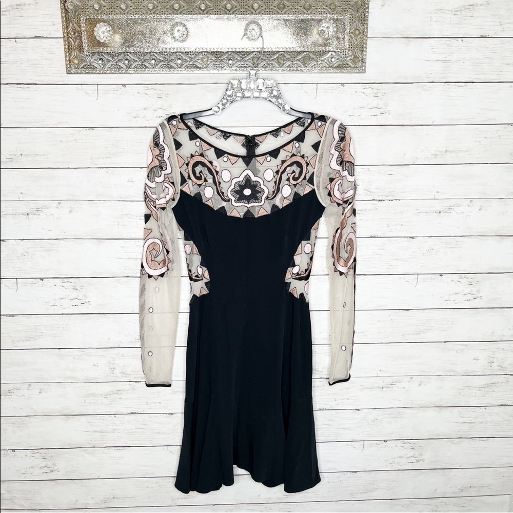 Temperely London Mesh Open Back Long Sleeve Fit & Flare Mini Cocktail Dress - Picture 2 of 11
